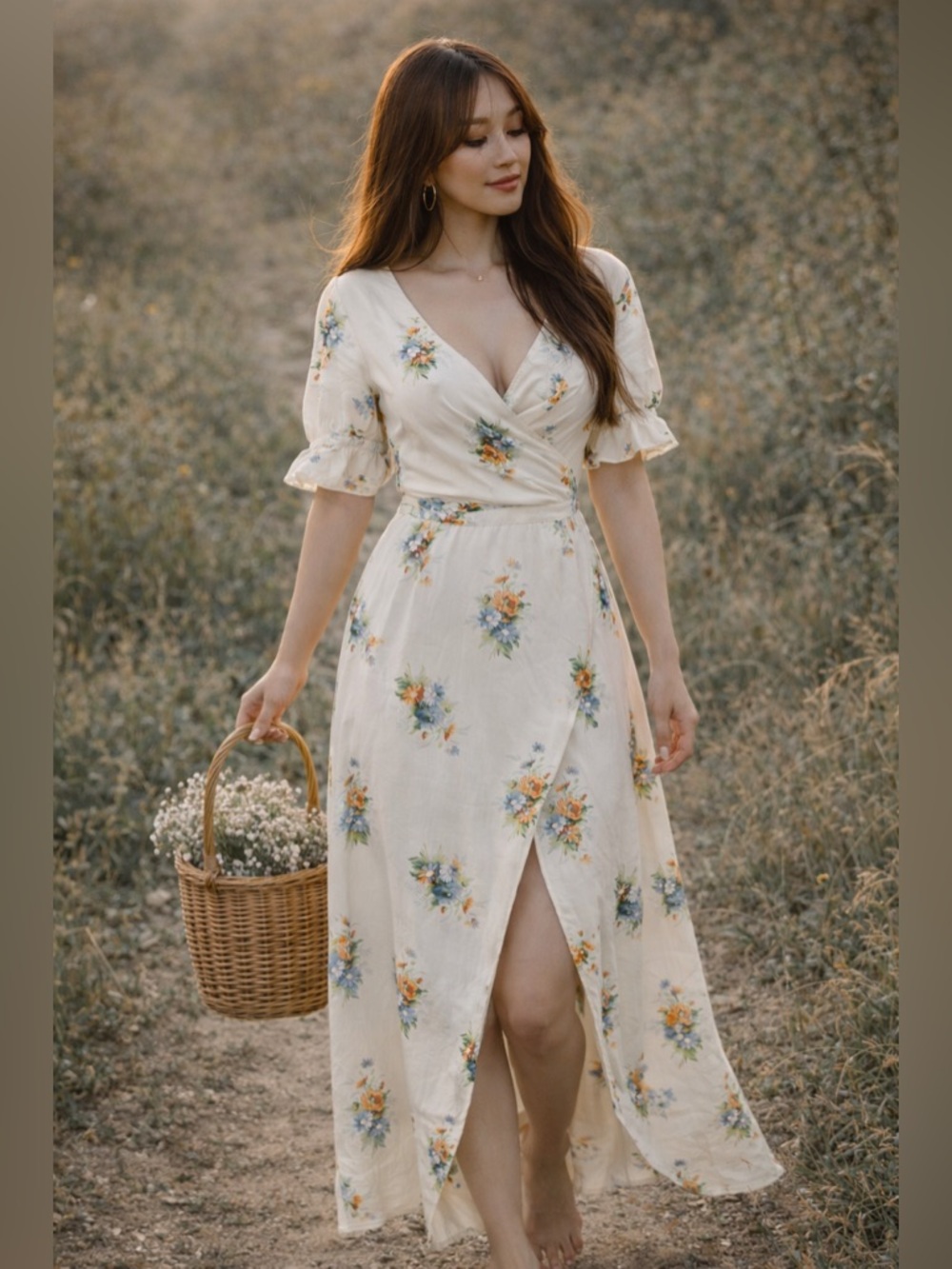 Madewell Countryside Breeze blooming floral puff slv wrap maxi dress